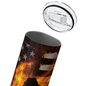 Personalized Firefighter Back with Flag and Fire 20oz Skinny Tumbler