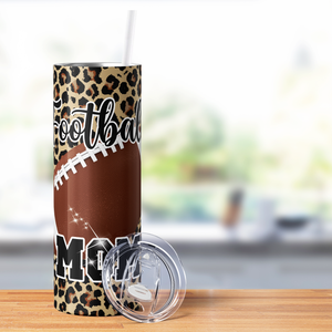 Football Mom on Leopard Print 20oz Skinny Tumbler