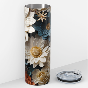 White 3D Sunflowers 20oz Skinny Tumbler