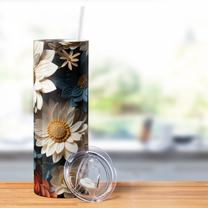 White 3D Sunflowers 20oz Skinny Tumbler