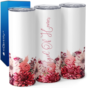 Maid of Honor on Pink Flowers 20oz Skinny Tumbler