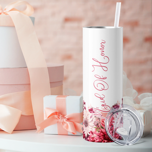 Maid of Honor on Pink Flowers 20oz Skinny Tumbler