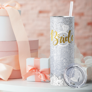 Bride Ring on Silver Glitters 20oz Skinny Tumbler