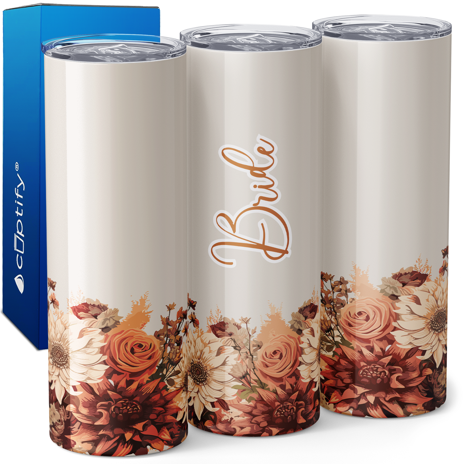 Bride on Beige Warm Flowers 20oz Skinny Tumbler