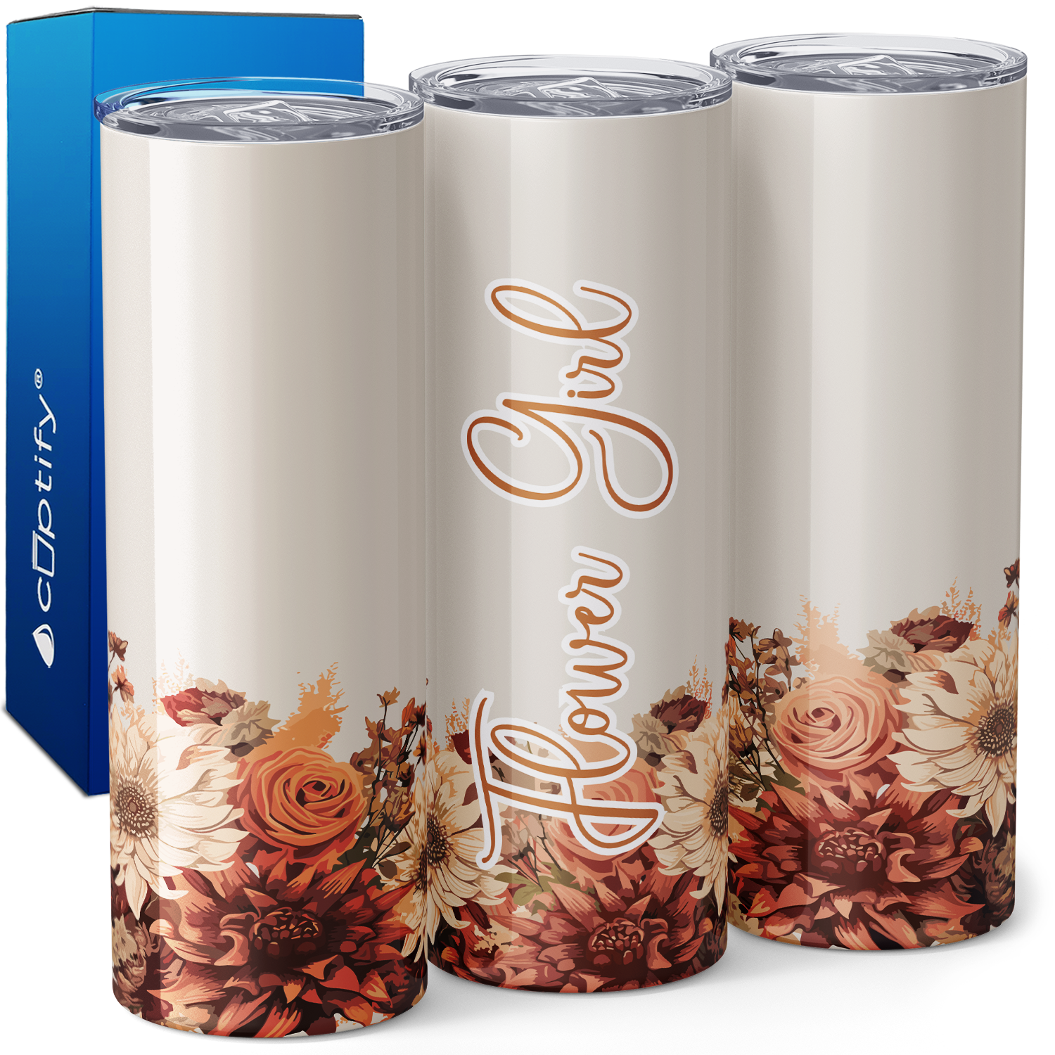 Flower Girl on Beige Warm Flowers 20oz Skinny Tumbler