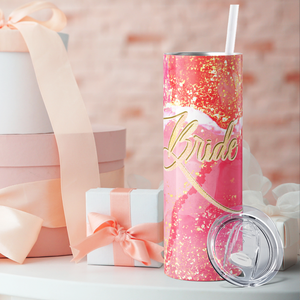 Bride on Gold and Pink Glitters 20oz Skinny Tumbler