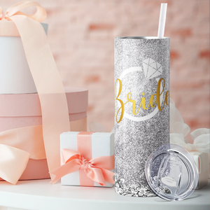 Bride on Silver Glitters 20oz Skinny Tumbler