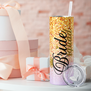 Bride Squad Gold and Pink 20oz Skinny Tumbler