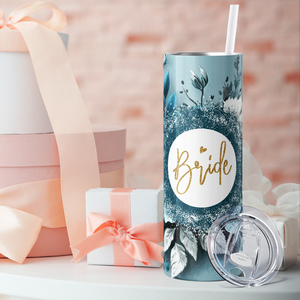 Bride with Teal Florals 20oz Skinny Tumbler