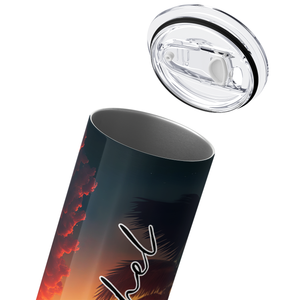 Personalized Beach Sunset with Palm Tree 20oz Skinny Tumbler