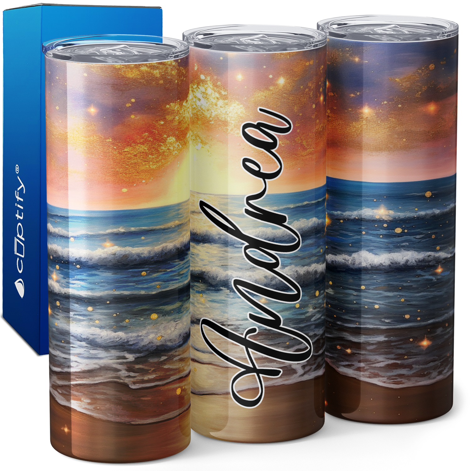 Personalized Beach Sunset 20oz Skinny Tumbler