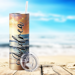 Personalized Beach Sunset 20oz Skinny Tumbler