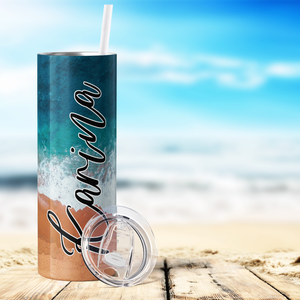 Personalized Beach View 20oz Skinny Tumbler