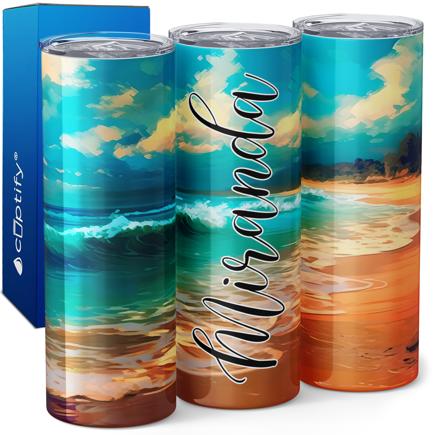 Personalized Beach Waves 20oz Skinny Tumbler