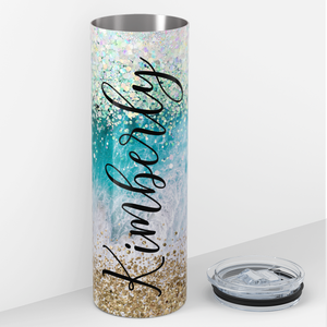 Personalized Beach with Glitters and Sequins 20oz Skinny Tumbler