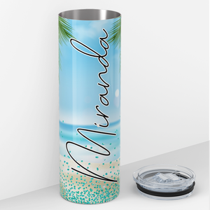 Personalized Beach with Palm Trees and Glitters 20oz Skinny Tumbler