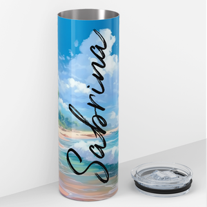 Personalized Beach with Palm Trees Painting 20oz Skinny Tumbler