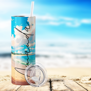 Personalized Summer Beach 20oz Skinny Tumbler