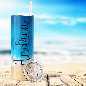 Personalized Top View Beach 20oz Skinny Tumbler