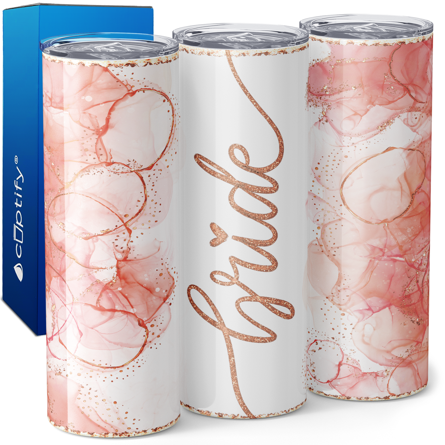 Bride Rose Gold Glitter 20oz Skinny Tumbler