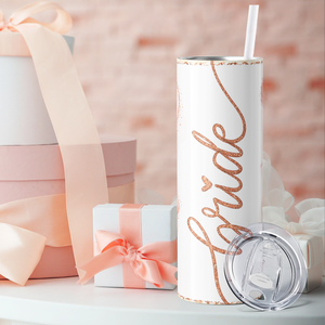 Bride Rose Gold Glitter 20oz Skinny Tumbler