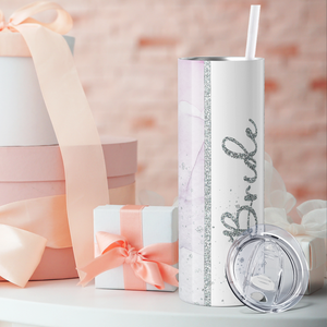 Bride Silver Glitter Pastels 20oz Skinny Tumbler