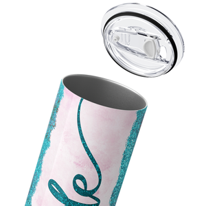 Bride Teal Glitter Florals 20oz Skinny Tumbler