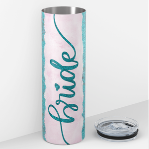 Bride Teal Glitter Florals 20oz Skinny Tumbler