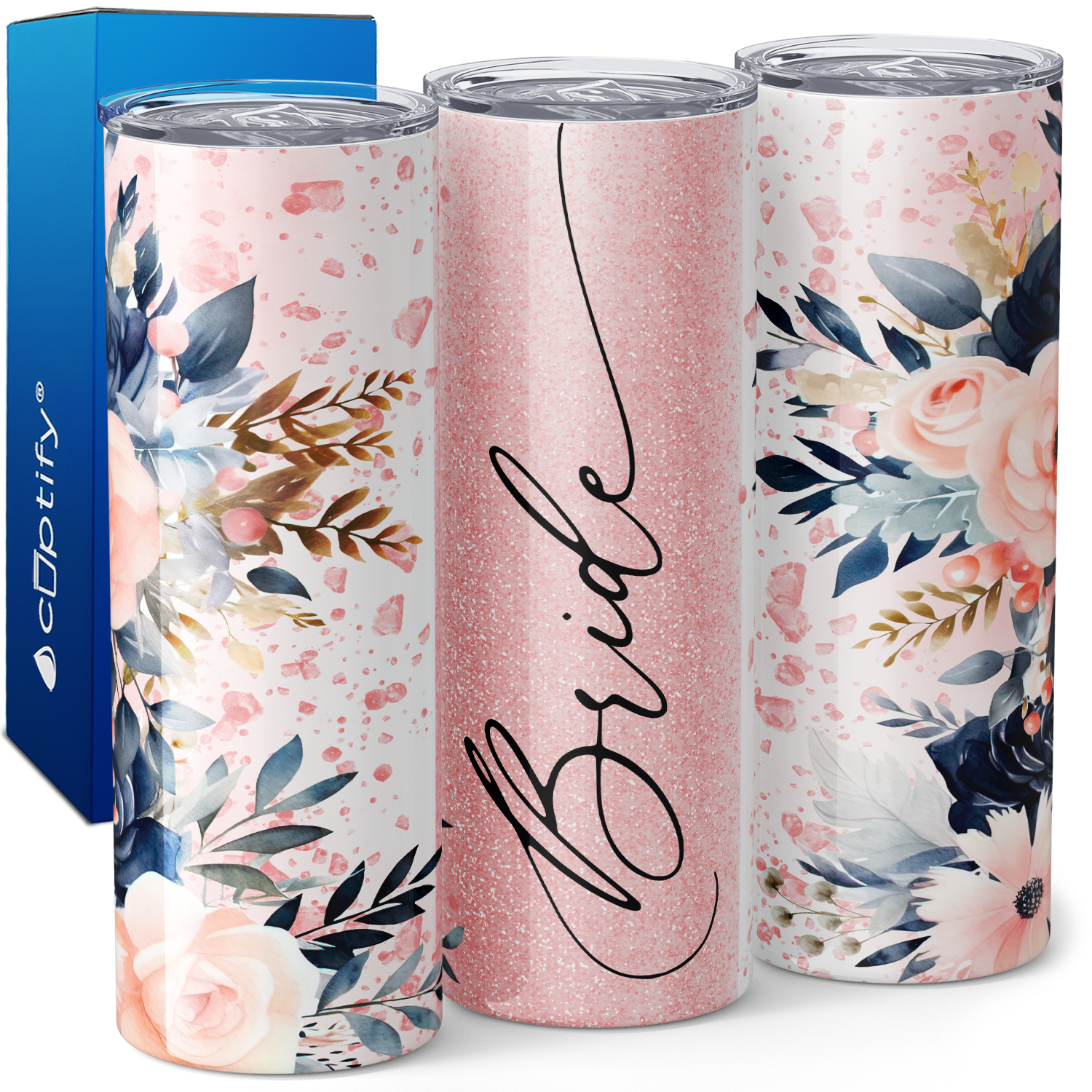 Floral Bride Blue and Pink 20oz Skinny Tumbler