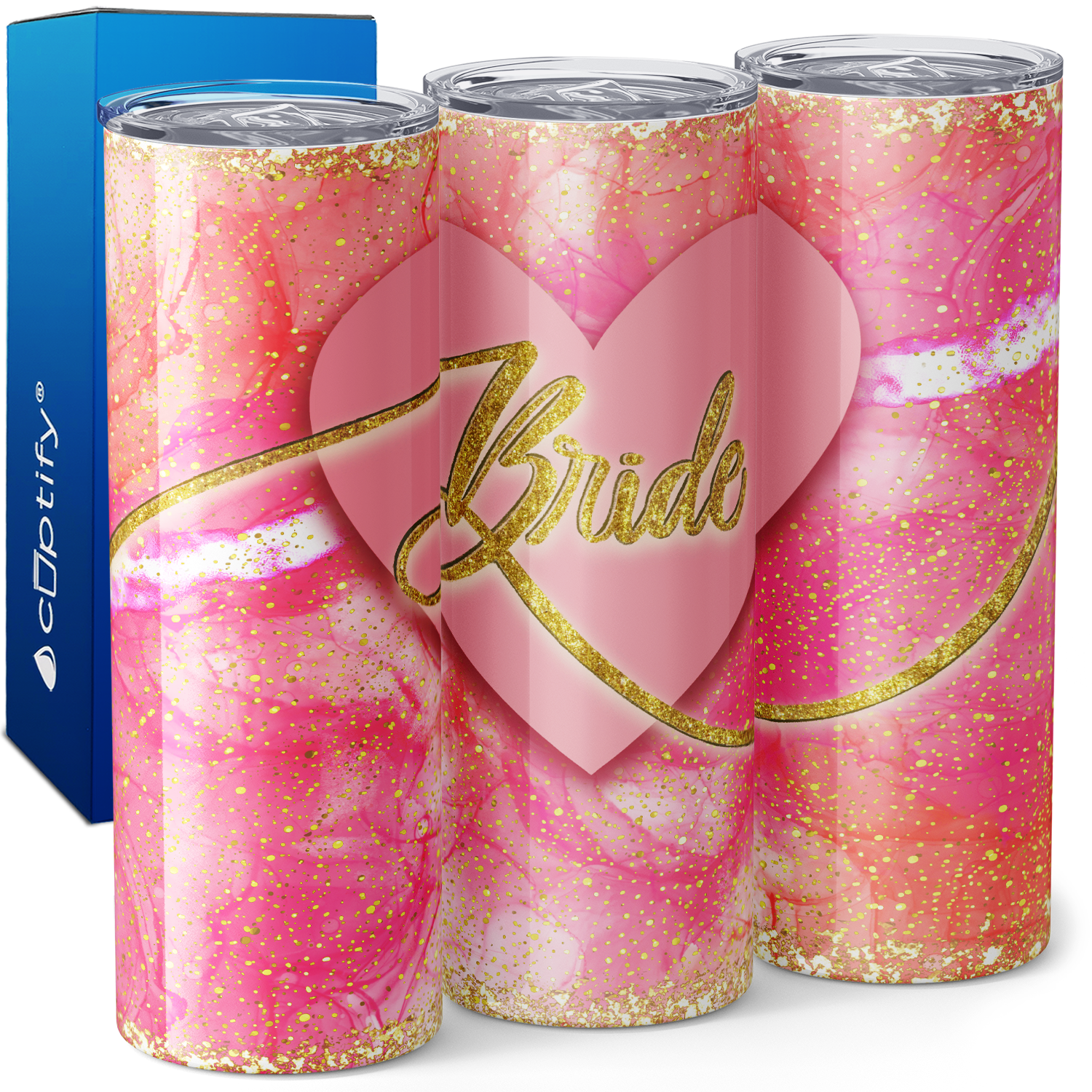 Heart Bride on Gold and Pink Glitters 20oz Skinny Tumbler