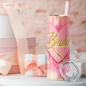 Heart Bride on Gold and Pink Glitters 20oz Skinny Tumbler