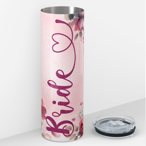 Pink Glitter Bride with Florals 20oz Skinny Tumbler