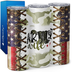 Army Wife American Flag with Boots 20oz Skinny Tumbler