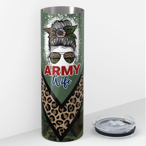 Army Wife Messy Bun Camouflage 20oz Skinny Tumbler