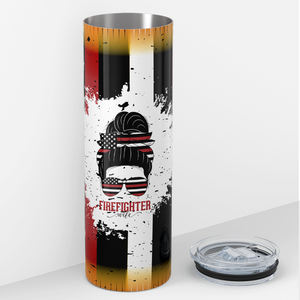 Firefighter Wife Messy Bun Flag 20oz Skinny Tumbler