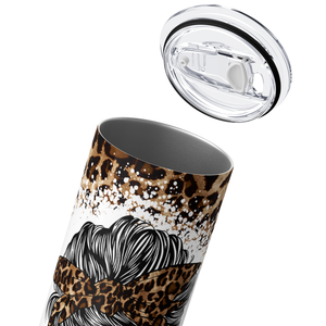 Football Wife Messy Bun Leopard Print 20oz Skinny Tumbler