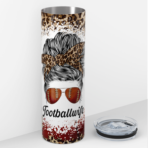 Football Wife Messy Bun Leopard Print 20oz Skinny Tumbler