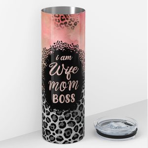 I am Wife Mom Boss Leopard Print 20oz Skinny Tumbler