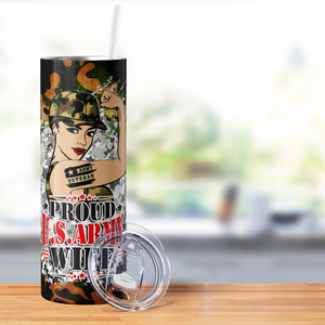 Proud US Army Wife Flag 20oz Skinny Tumbler