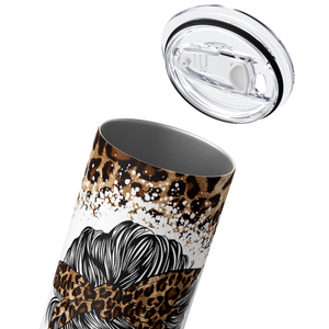 Soccer Wife Messy Bun Leopard Print 20oz Skinny Tumbler