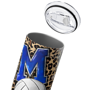 Blue Volleyball Mom with Leopard Print 20oz Skinny Tumbler