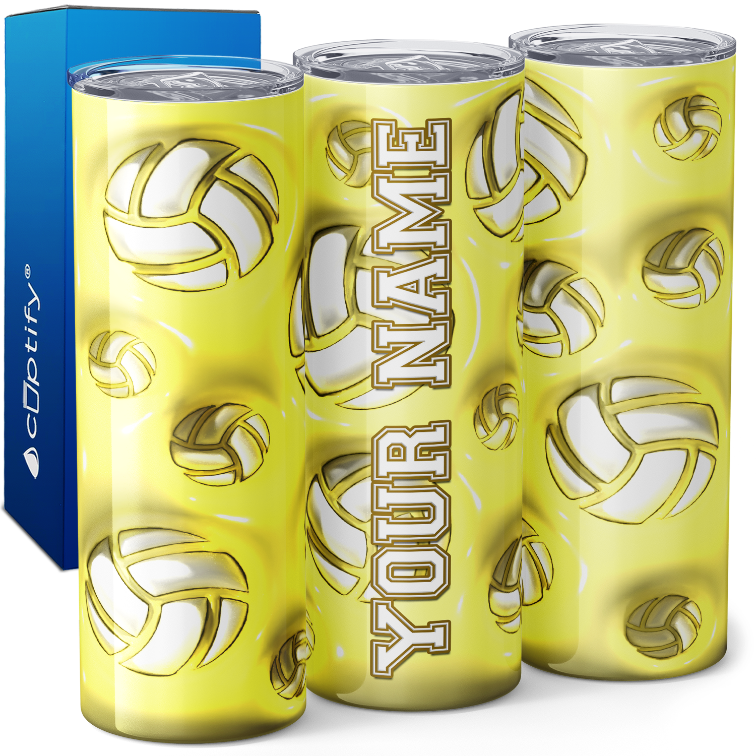 Personalized Volleyball Yellow Inflated 20oz Skinny Tumbler