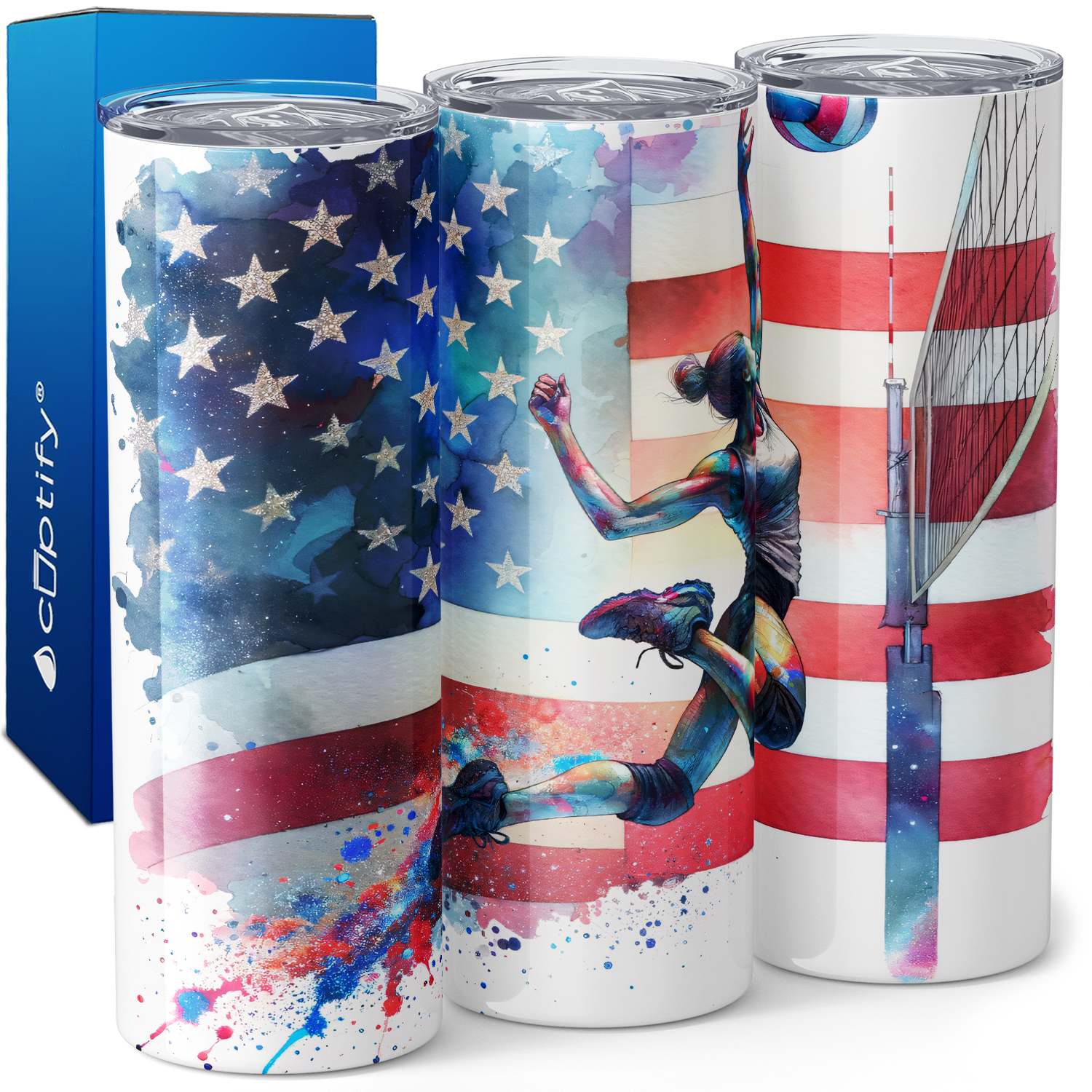 Volleyball Player American Flag 20oz Skinny Tumbler