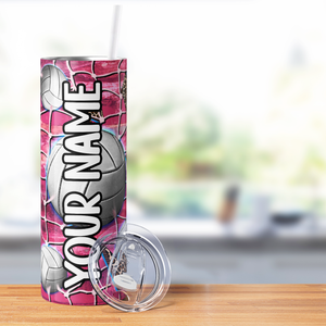 Personalized Volleyball Pink with Net 20oz Skinny Tumbler