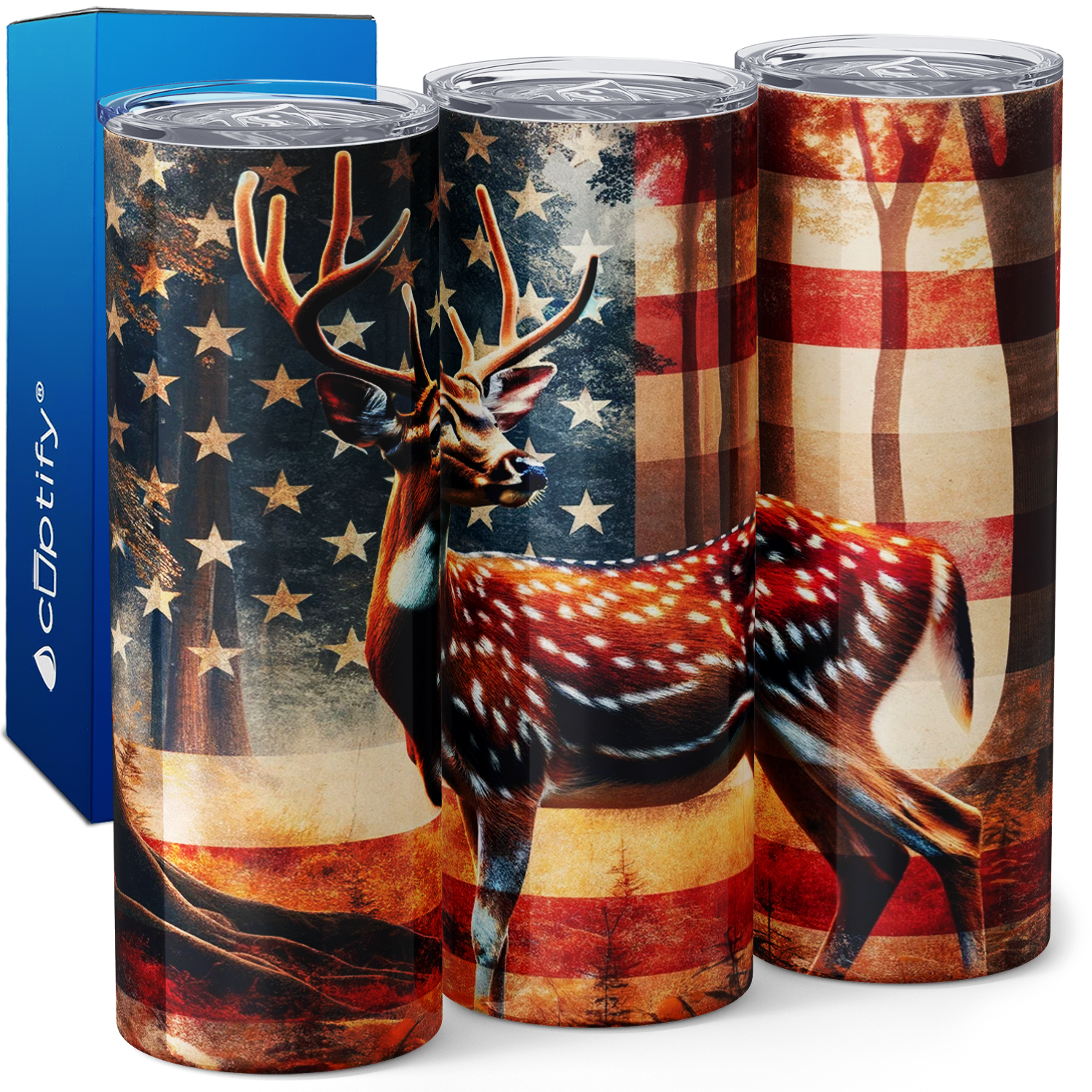 Deer Hunting American Flag 20oz Skinny Tumbler