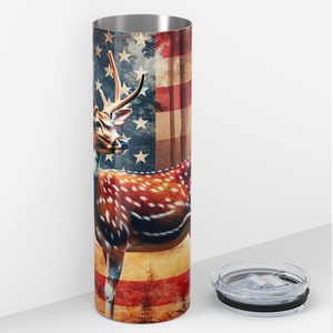 Deer Hunting American Flag 20oz Skinny Tumbler