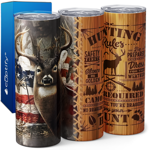 Hunting Rules on Wood Americal Flag 20oz Skinny Tumbler