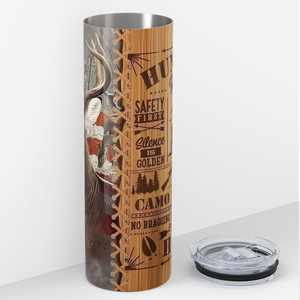 Hunting Rules on Wood Americal Flag 20oz Skinny Tumbler