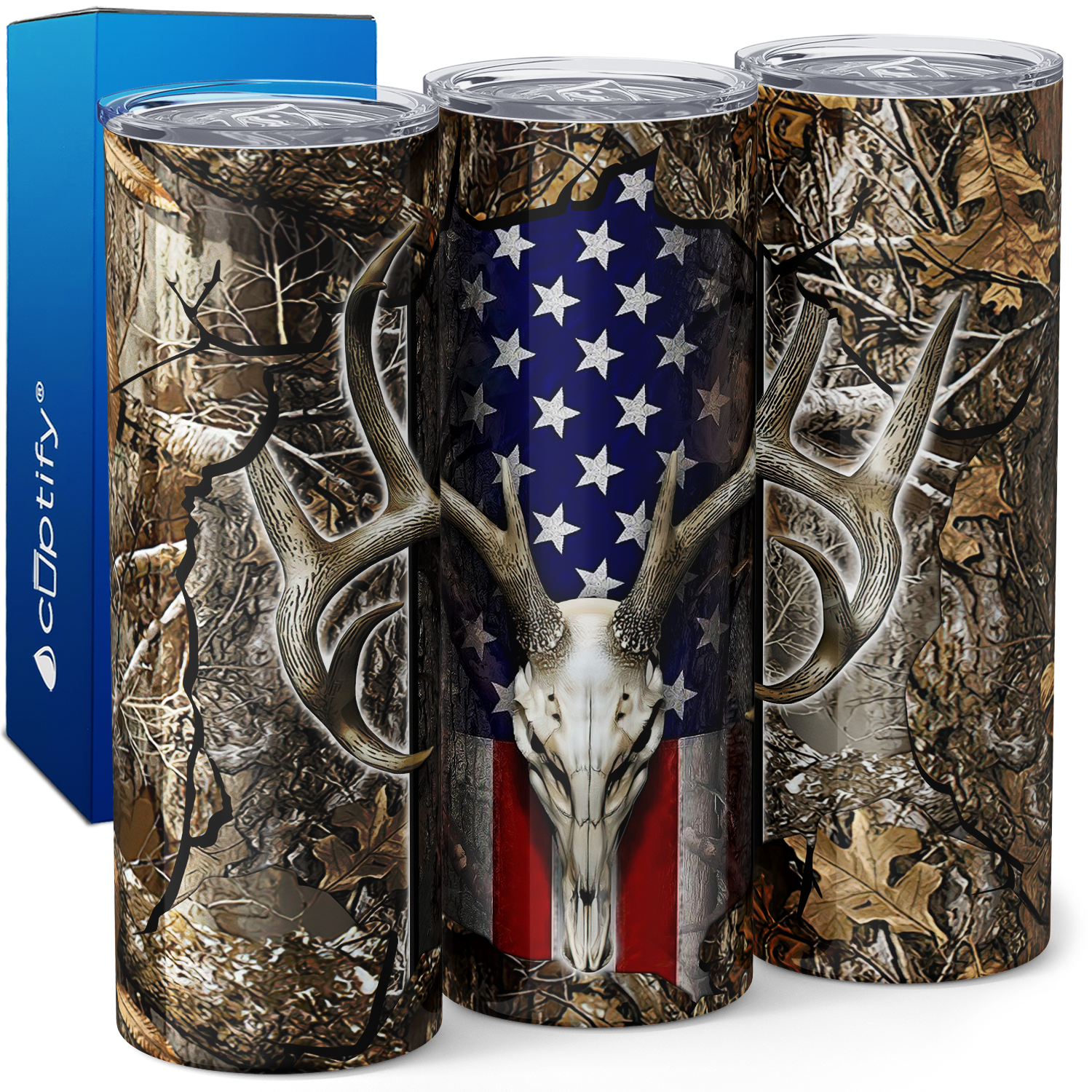 Hunting with American Flag 20oz Skinny Tumbler