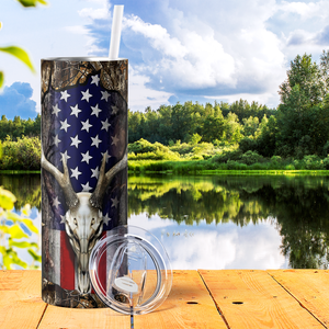 Hunting with American Flag 20oz Skinny Tumbler